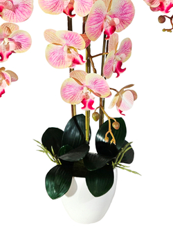 Орхидеи искусственные в горшке бежево-лиловые 3 ветки