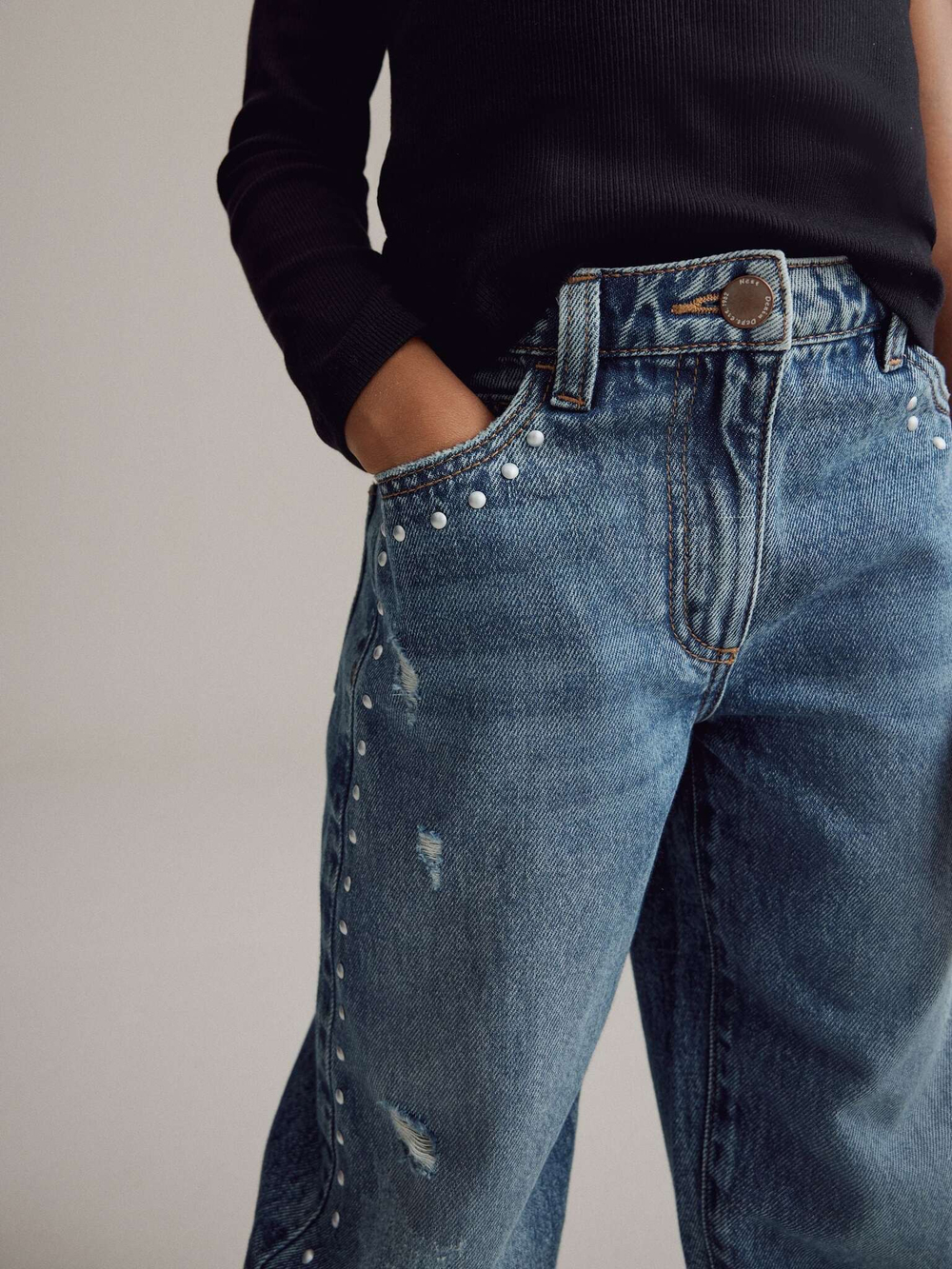 Джинсы с заклепками для девочки Next B02-937, Синий