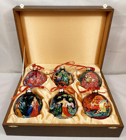 Сувенирный набор из 6-ти новогодних шаров с ручной росписью Палех