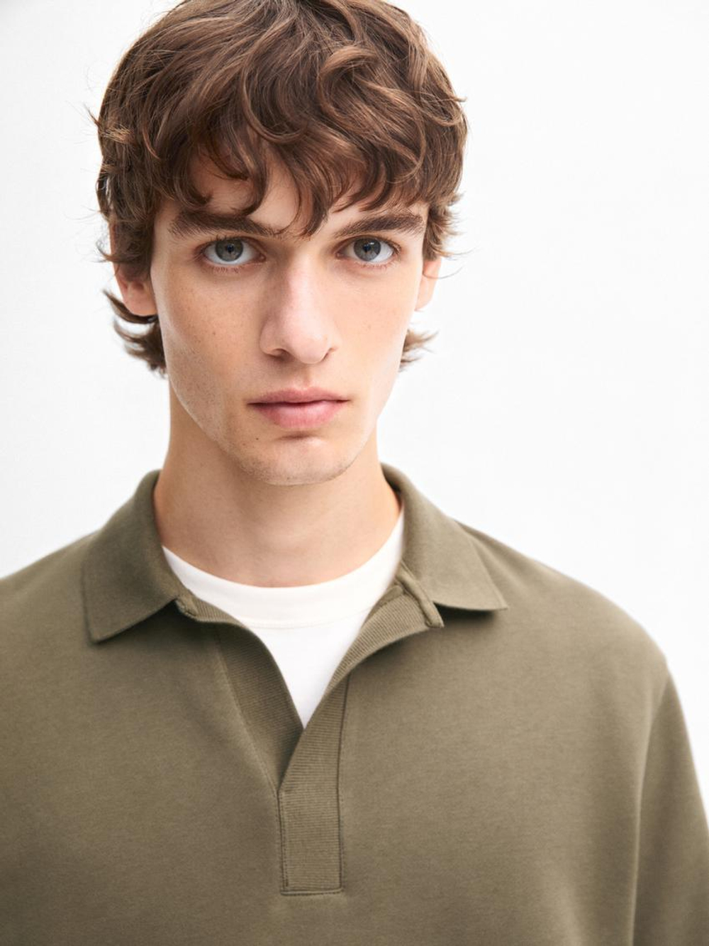 Massimo Dutti Свитер с воротником-поло, хаки