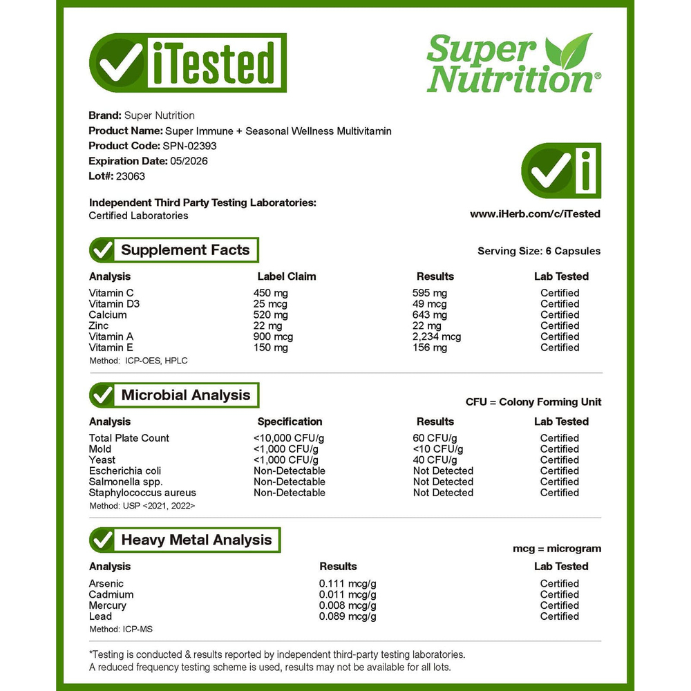 Super Nutrition, Super Immune+, мультивитамины с витаминами C, D и бета-глюканом, без железа, 240 растительных капсул