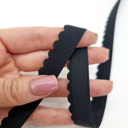 Резинка становая с фестончатым краем Черный, 15мм