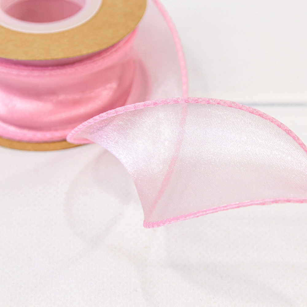 Лента Органза 4см х 11м с леской (Розовый)