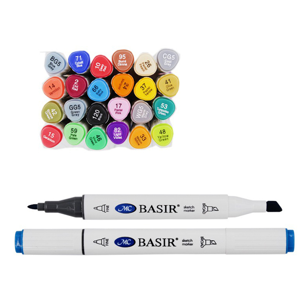 Маркер для скетчинга, двусторонние, Basir, трёхгранные, 13 мм, спиртовые, 24 шт