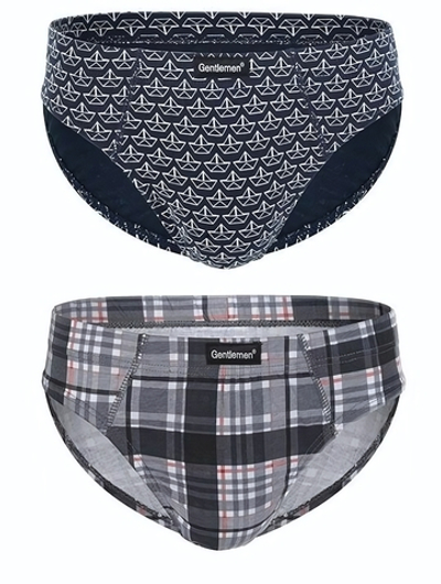 Комплект из 2 трусов-слипов - в клетку и с корабликами (Размер: XXL) (Цвет: синий с серым)