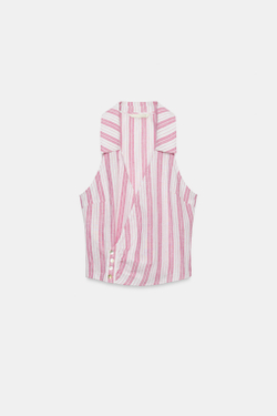 ZARA ТОП НА ЗАПÁХЕ В ПОЛОСКУ С ПУГОВИЦАМИ, РОЗОВЫЙ/БЕЛЫЙ