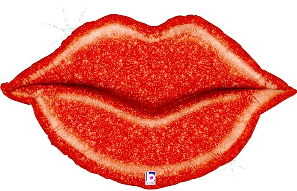 Шар фольга Фигура Губы, Красный, Голография 97 см УЖЕ с гелием