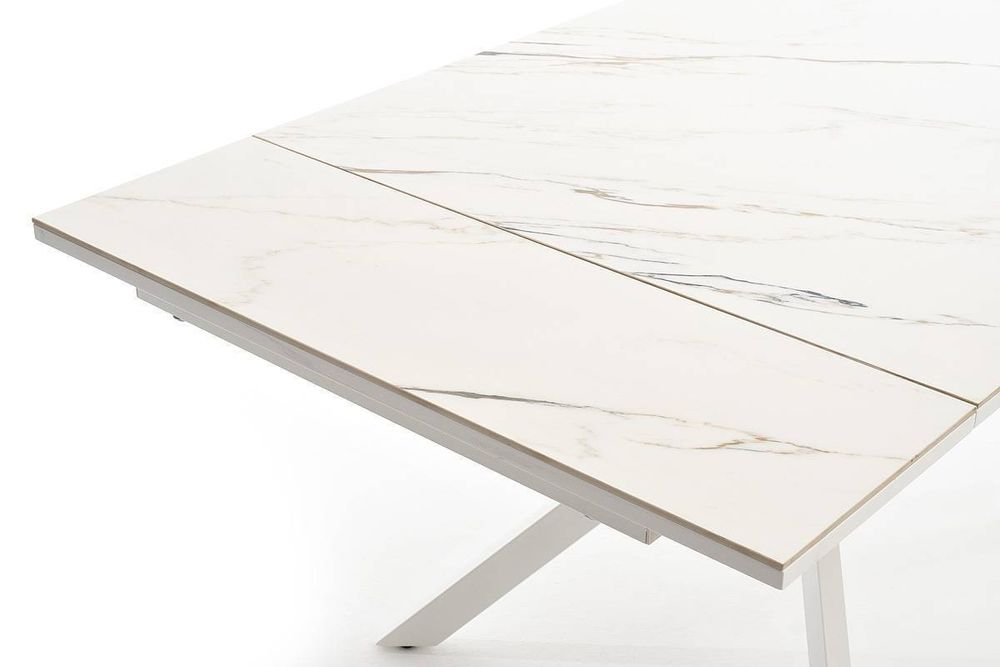 "Меркурий" стол интерьерный раздвижной обеденный из керамики, цвет белый глянцевый