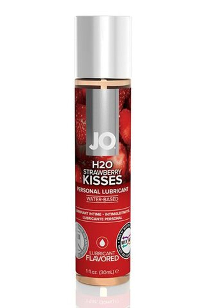 Лубрикант на водной основе с ароматом клубники JO Flavored Strawberry Kiss - 30 мл.