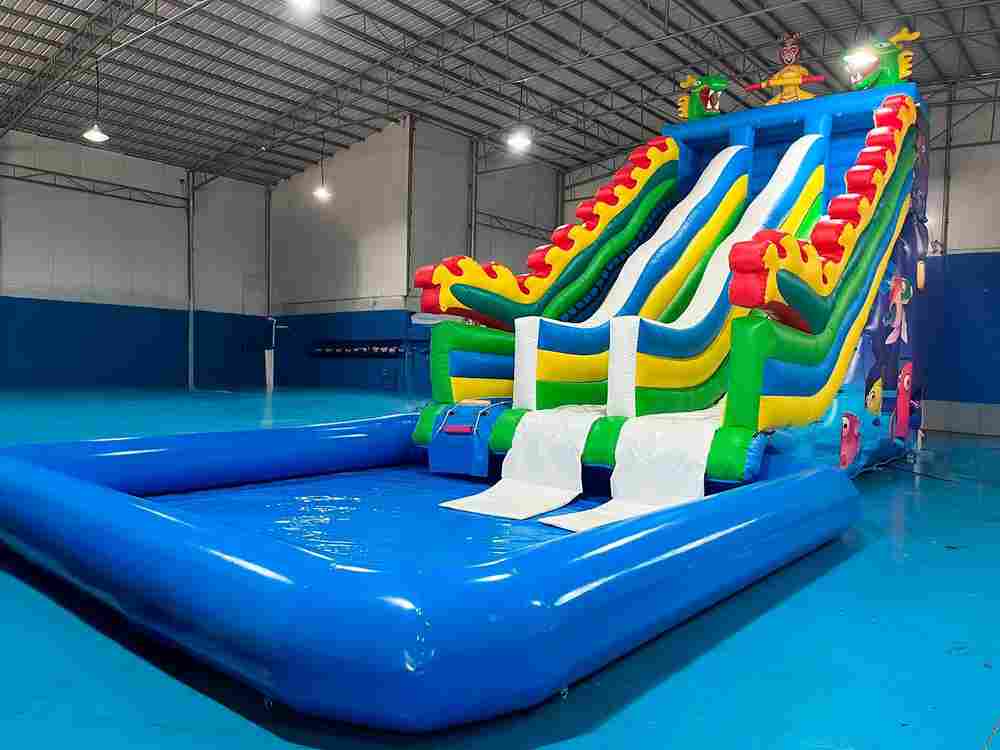 Коммерческий надувной батут-горка с бассейном «Спуск Дракона», 13*6*7,5 м