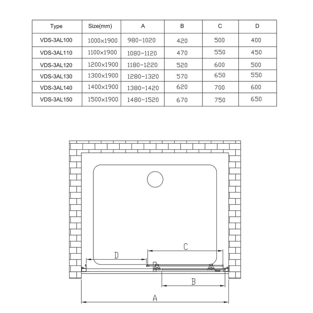 Душевая дверь Alpha VDS-3AL140CL, 1400, хром, стекло прозрачное