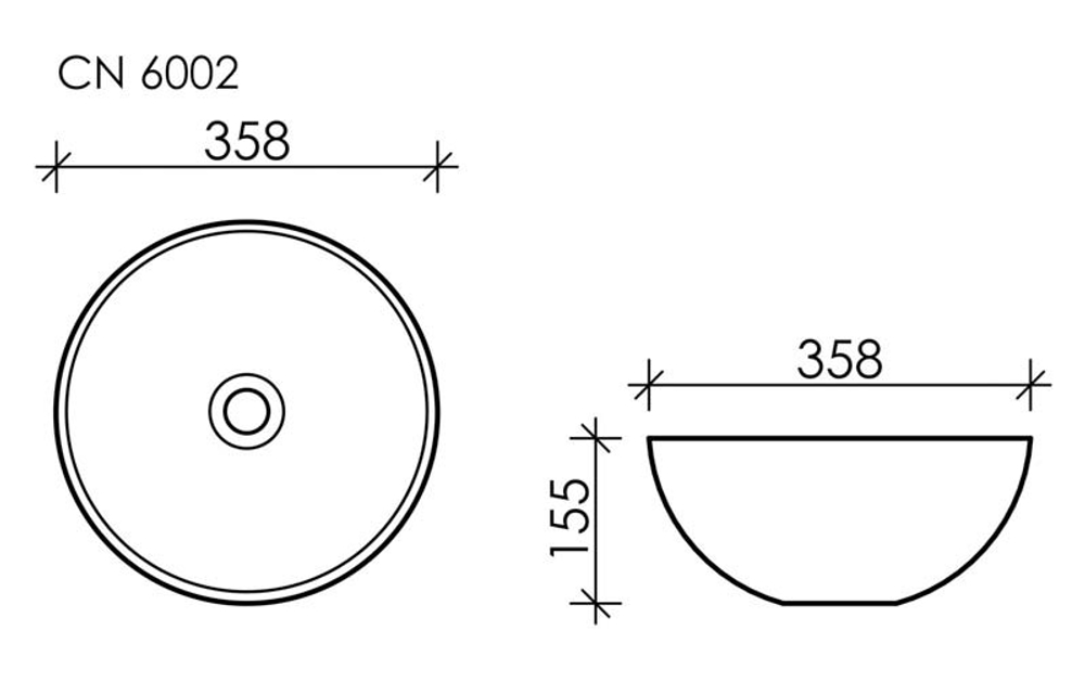 Умывальник чаша накладная круглая (цвет Белый Матовый) Element 358x358x155мм