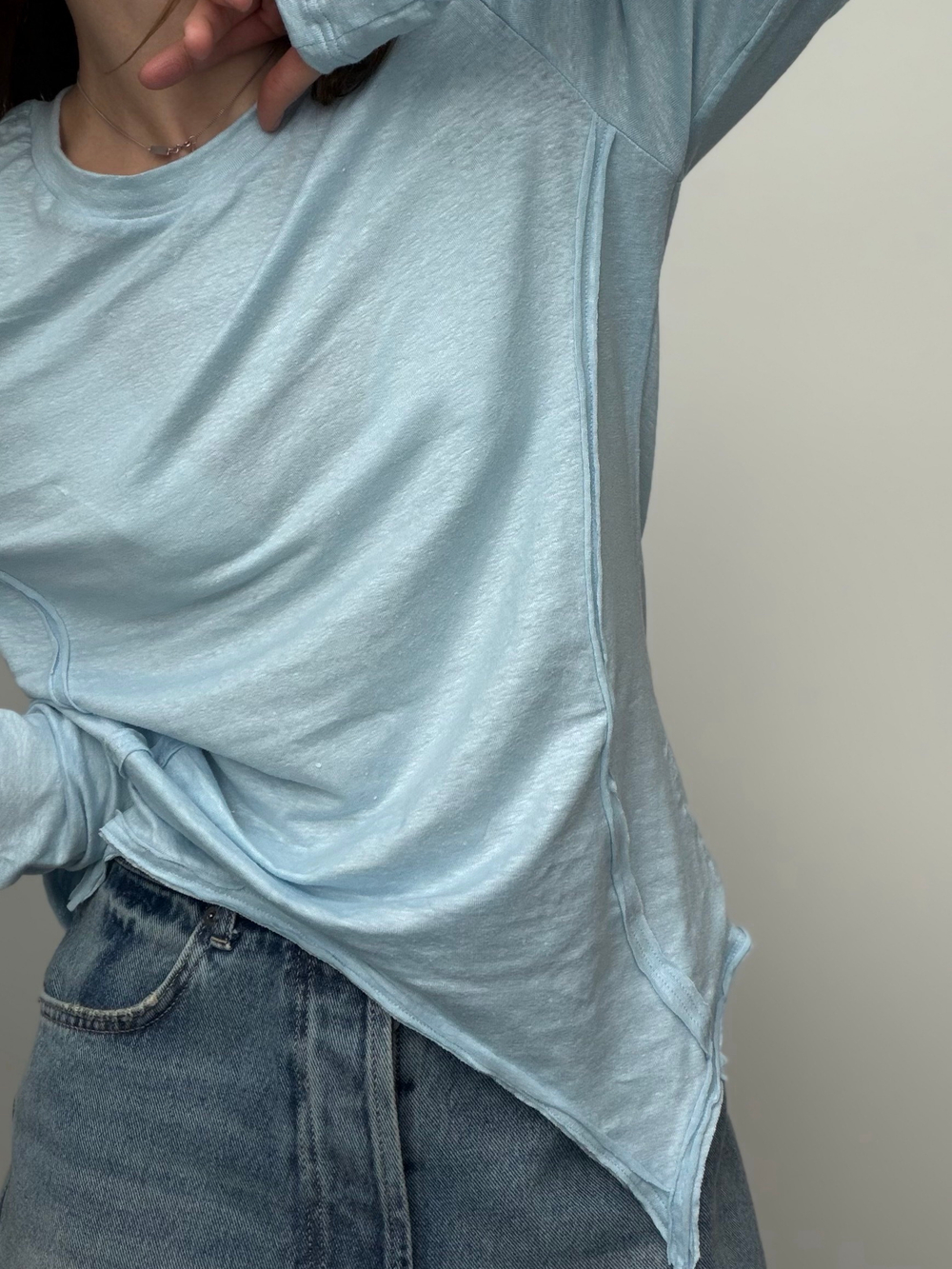 Лонг льняной голубой с рельефами