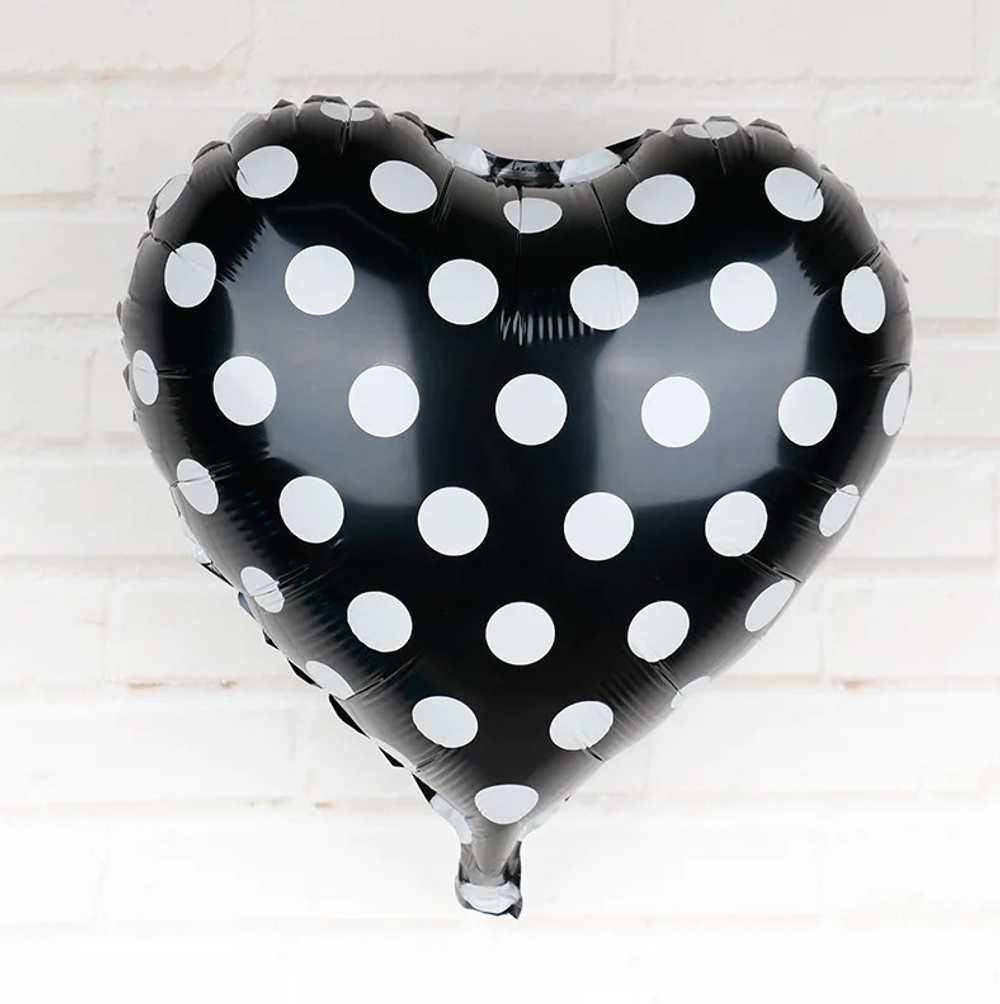 К Шар сердце 18" / 46 см "Горох. Белый на черном" (Falali) (БГ-15) 