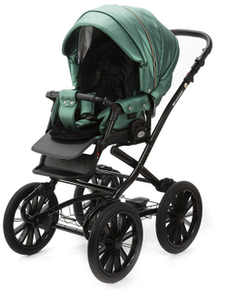 Детская коляска Adamex Chantal Retro Deluxe 2 в 1 C105B (ИЗУМРДНАЯ 100% КОЖА-ЗОЛОТЫЕ МОЛНИИ)