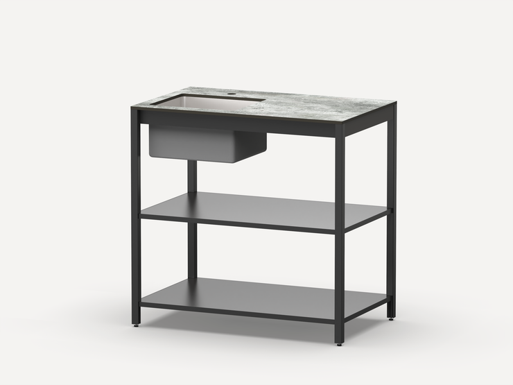 Стол разделочный с мойкой Lounge B-02S-L, 90 см, черный/серый каспий