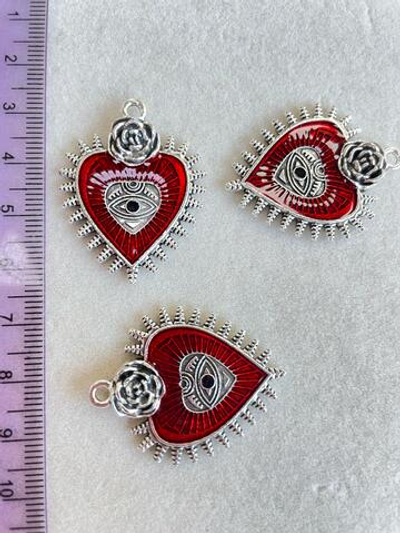 с02-кр Подвеска "Сердце" с розой и шипами 36*28мм, красный