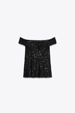ZARA ТОП С ПАЙЕТКАМИ БЕЗ РУКАВОВ, ЧЕРНЫЙ