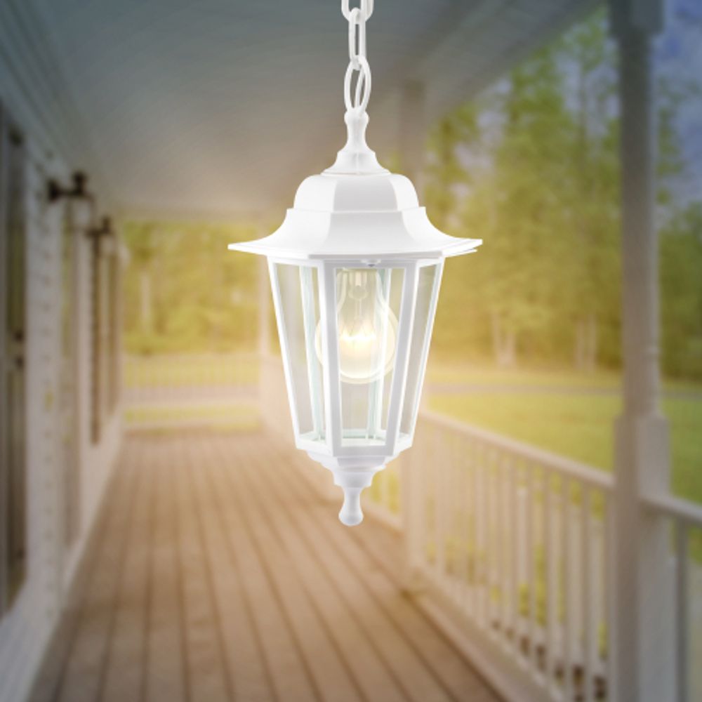 Садово-парковый светильник ЭРА НСУ 06-60-001 белый 6 гранный подвесной IP44 Е27 max60Вт