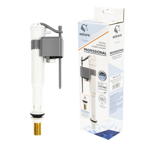 Заливной клапан UNICORN универсальный (бок/ниж. подвод, лат. штуцер 3/8") KN_U/L_3/8