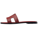 Hermes Oran calfskin comfortable all-match one-word slippers women's wine red, H202230Z D4