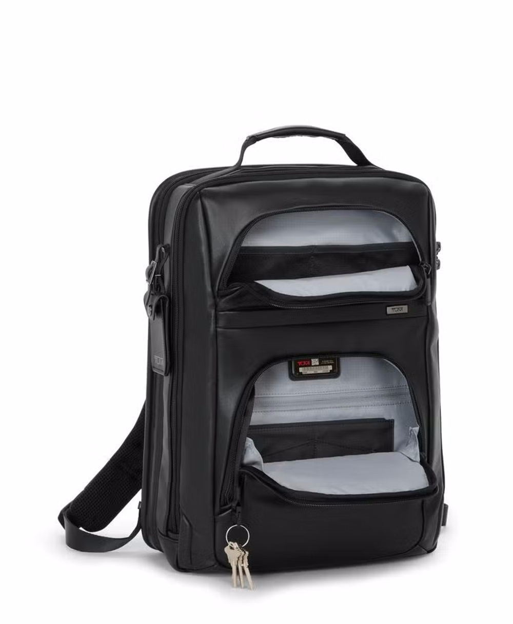 Рюкзак кожаный с расширением для ноутбука 17"/Black