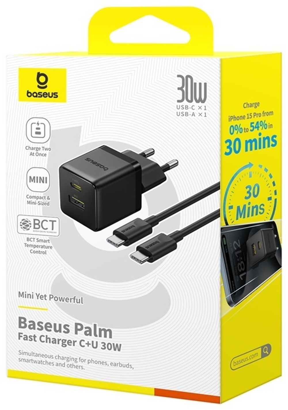 Зарядное устройство Baseus Palm USB Type-C, USB черный