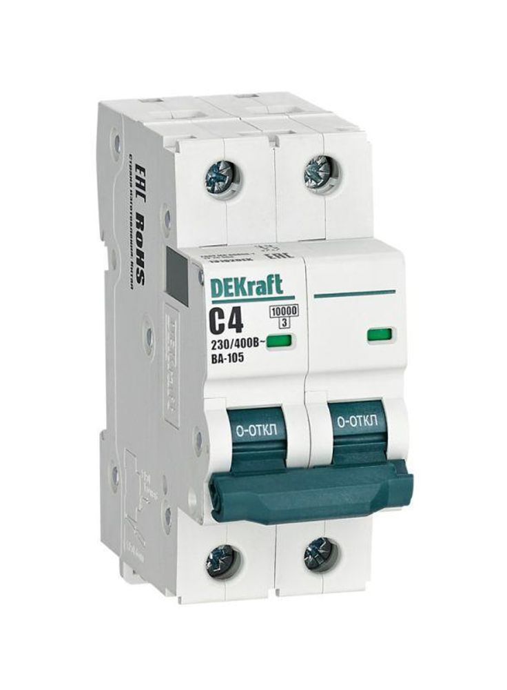 Выключатель автоматический модульный 2п C 4А 10кА ВА-105 DEKraft 13162DEK Выключатель автоматический модульный 2п C 4А 10кА ВА-105 DEKraft 13162DEK