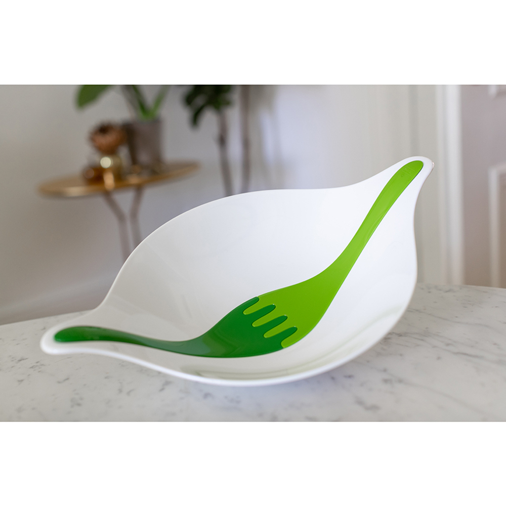 Салатник с приборами leaf, 3 л, бело-зеленый