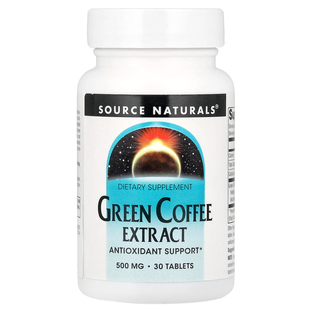 Source Naturals, экстракт зеленого кофе, 30 таблеток (500 мг в одной таблетке)