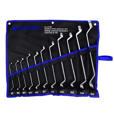 Набор ключей накидных отогнутых на 75грд. 11пр.(6x7,8x10,10x11,12x13,14x15,16x17,18x19,21x23,22x24,27x30, 32x36мм), на полотне Forsage F-5118P