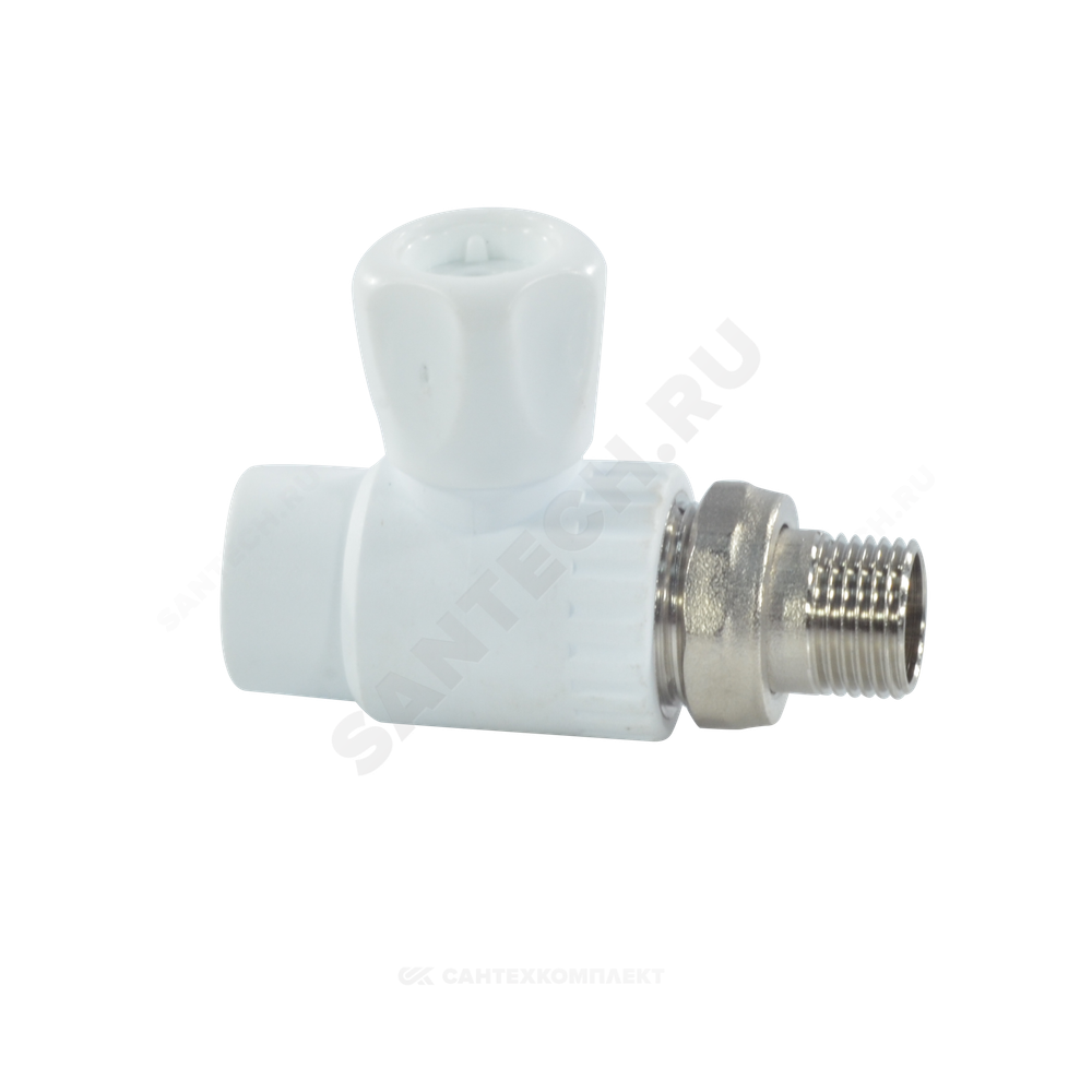 Кран шаровой PP-R белый Дн 20х1/2" НР прямой для радиатора RTP (РосТурПласт) 27853