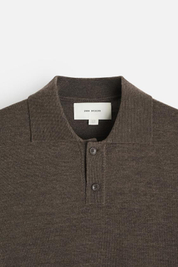 ZARA ПОЛО ИЗ МЕРИНОСОВОЙ ШЕРСТИ, КОРИЧНЕВЫЙ С МЕЛАНЖЕВЫМ ЭФФЕКТОМ