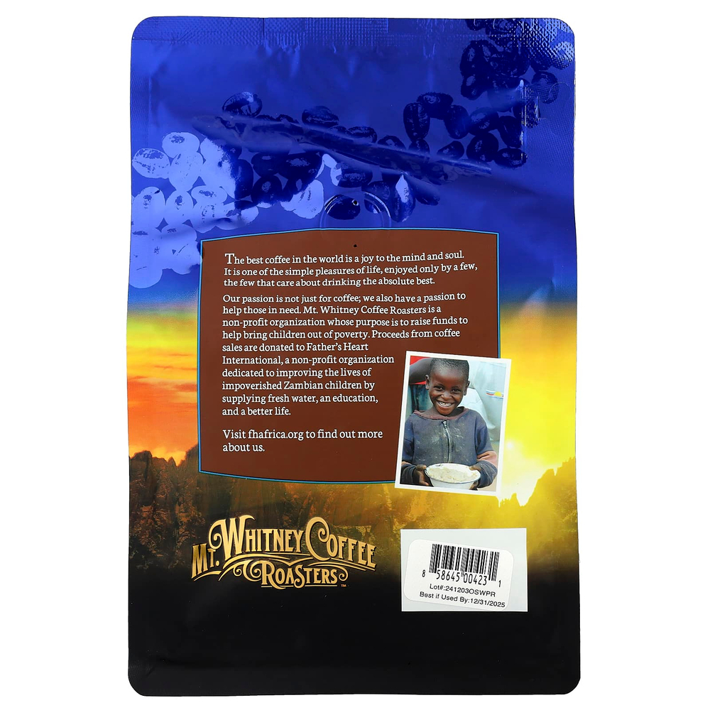 Mt. Whitney Coffee Roasters, органический кофе из Перу без кофеина, средней обжарки, зерновой, 340 г (12 унций)
