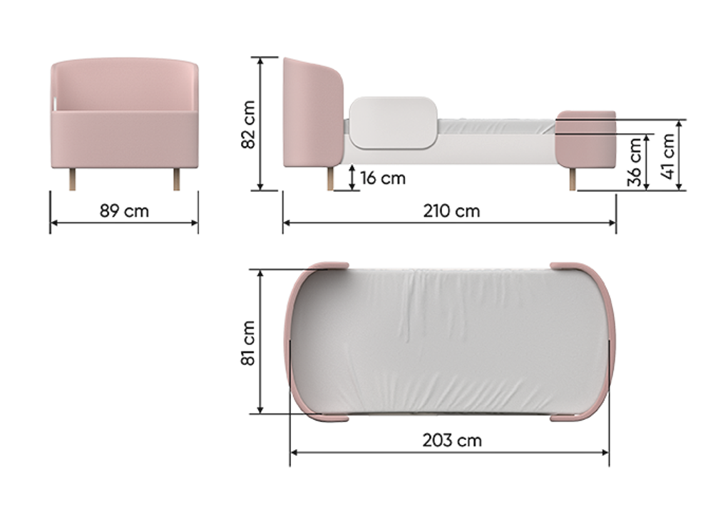 Кровать подростковая KIDI Soft размер L антивандальная ткань (бежевый)