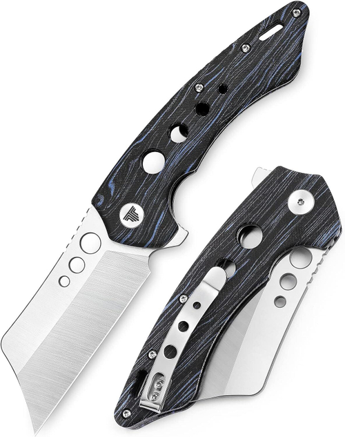 Складной туристический нож TRIVISA Mensae-03BB клинок 154CM рукоять Damascus style G10 (синий-черный)