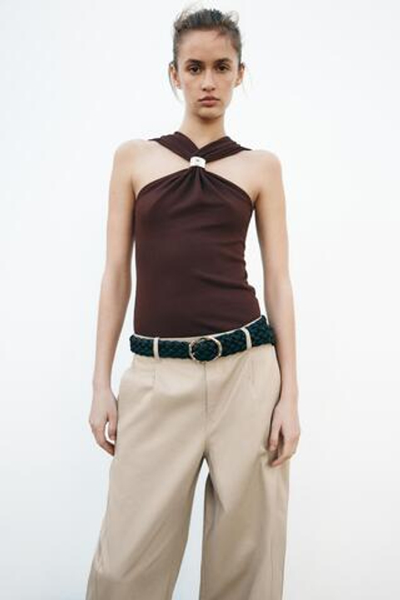 ZARA БРЮКИ CARROT FIT C РЕМНЕМ, ПЕСОЧНЫЙ