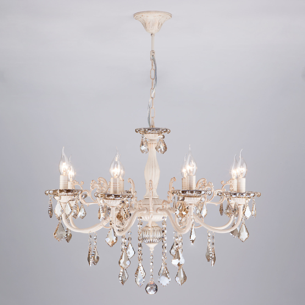 Подвесная люстра 3281/8 белый с золотом / тонированный хрусталь