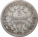 France, 2 Francs, 1871 – "Cérès" (Paris Mint), VF