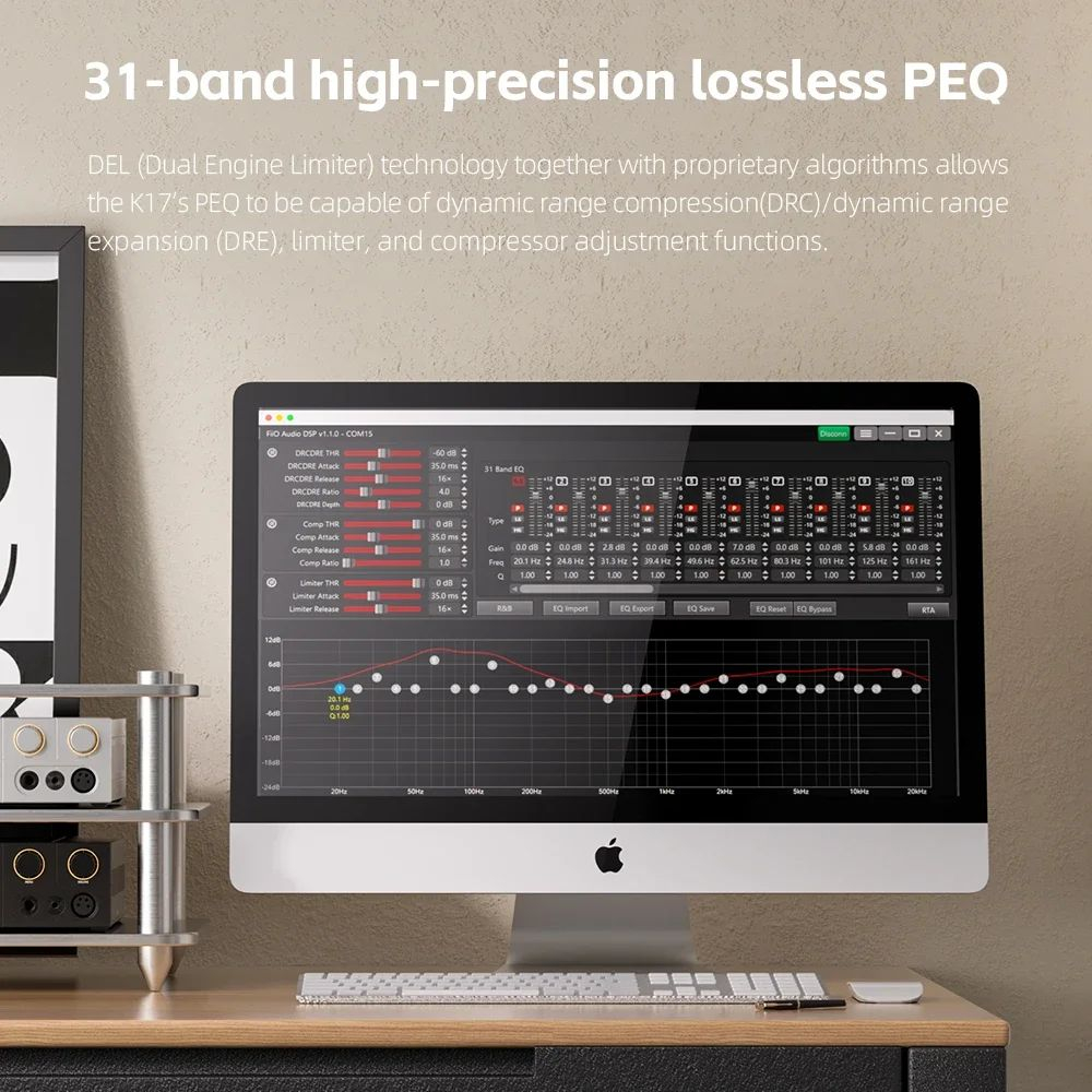 FiiO K17 Настольный ЦАП-усилитель для наушников Hi-Res Audio AK4191 dual AK4499EX 31-полосный PEQ MQA DSD512 PCM768 с дистанционным управлением