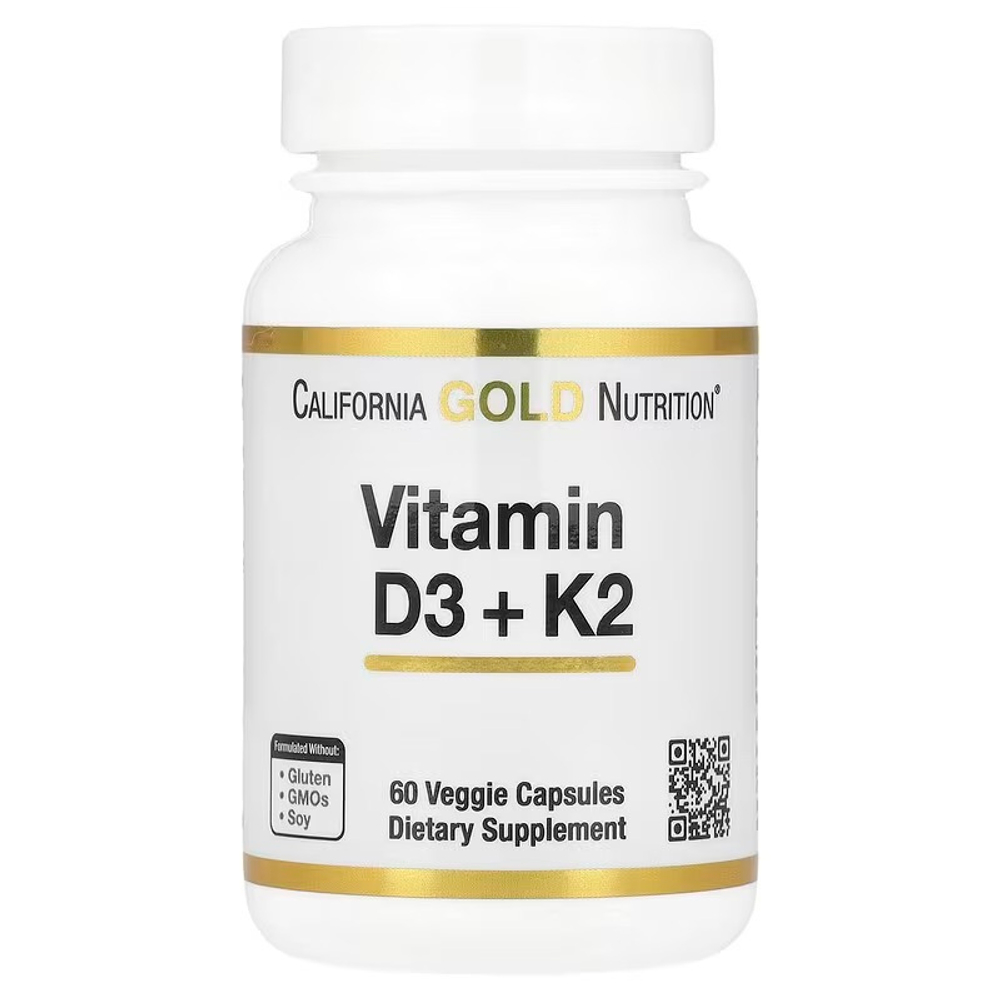 California Gold Nutrition, витамины D3 и К2, 60 растительных капсул