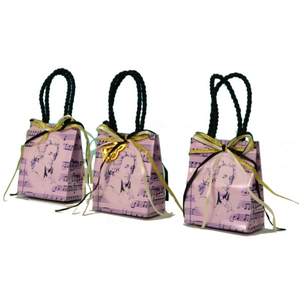 Музыкальная сумочка 8x10см Musicbox Kingdom с портретом Моцарта, нотами и золотым ключиком