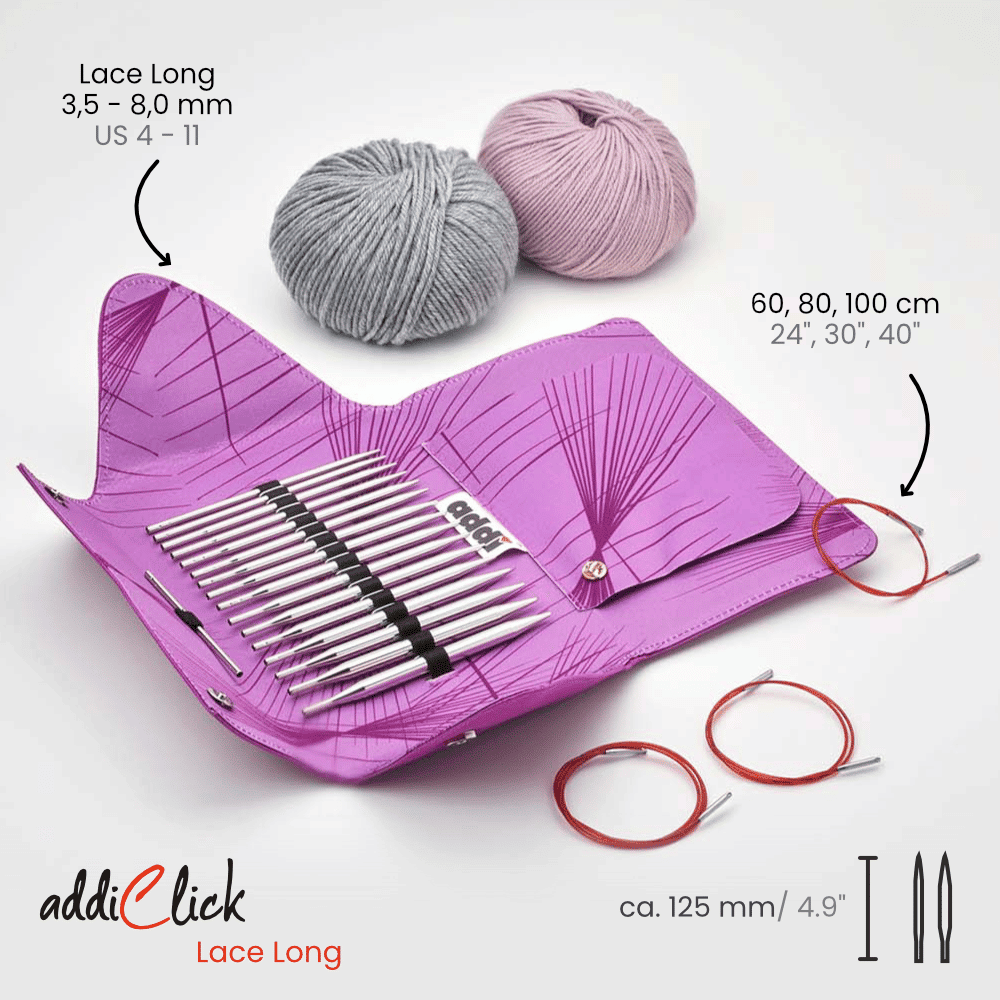 Набор круговых длинных спиц со сменными лесками addiClick LACE Long Tips