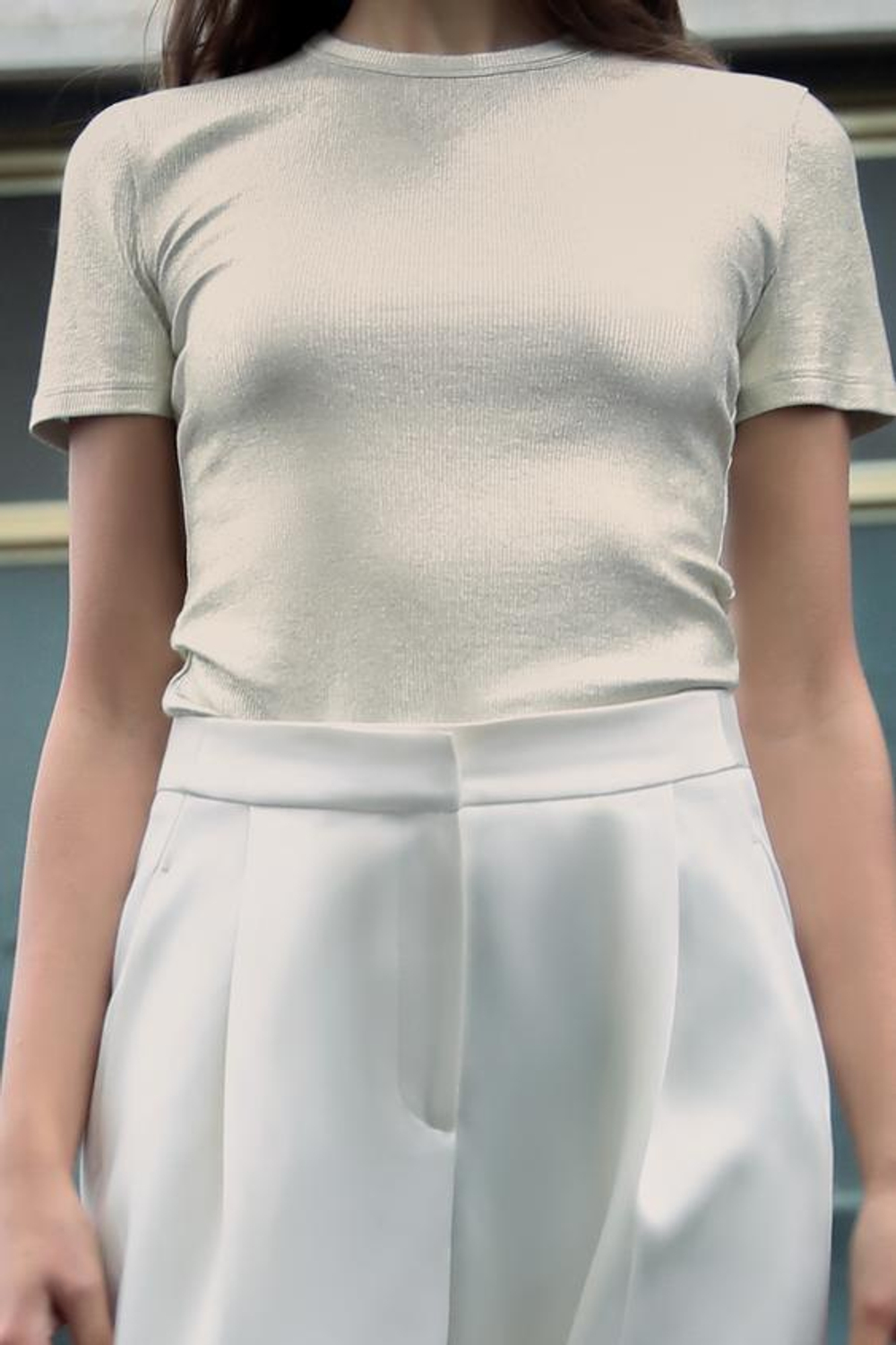 ZARA ТОП В РУБЧИК С МЕТАЛЛИЧЕСКИМ БЛЕСКОМ, ЗОЛОТИСТЫЙ