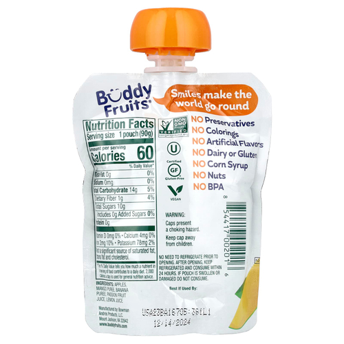 Buddy Fruits, фруктовая смесь, манго, банан и маракуйя, 90 г (3,2 унции)