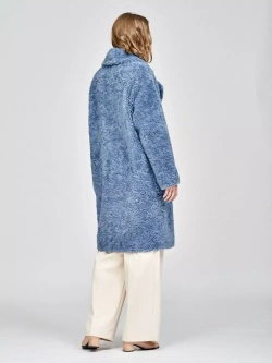 Шуба женская из шерсти мериноса чебурашка тедди, синяя, SilverFox
