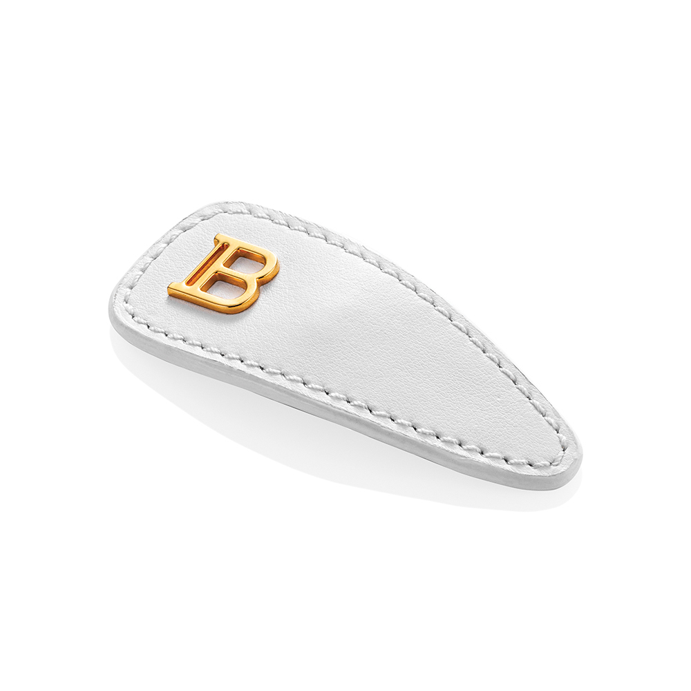 Balmain Hair Couture Заколка-клип Лист кожаная, белая Limited Edition Printemps Leather Snap Hair Clip