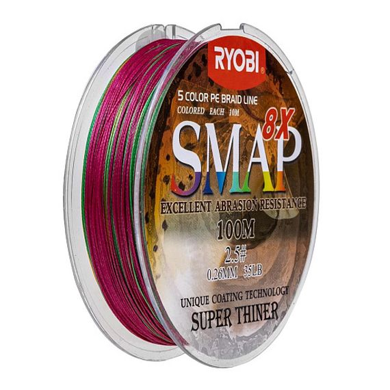 Шнур SMAP PE8X-100M 2.5# Multi Colour 0,26мм Ryobi