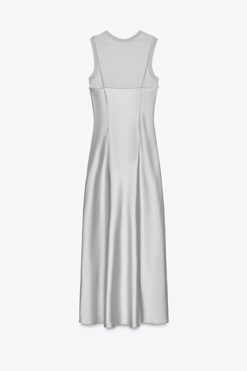 ZARA АТЛАСНОЕ ПЛАТЬЕ С ШЕРСТЯНОЙ ДЕТАЛЬЮ, СЕРОВАТЫЙ