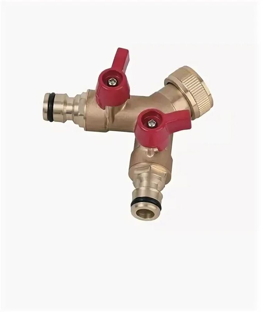 Адаптер - тройник латуный с двумя запор. кранами накид. гайка 3/4" FQ-Y03